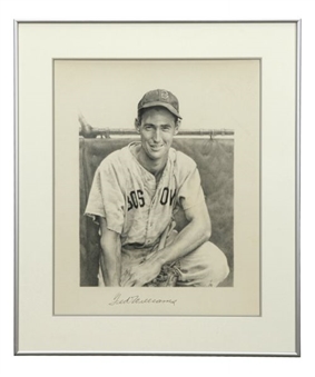 Ted Williams Signed 16" x 20" Original Pencil Drawing by Bruce Stark